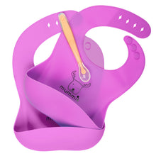 Set of 2 Waterproof Silicone Bucket Bib for Baby Boys & Girls! (Purple) | Bonus Feeding Silicone Spoon Included