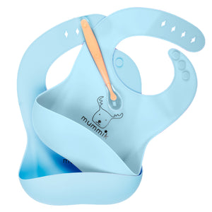 Set of 2 Waterproof Silicone Bucket Bib for Baby Boys & Girls! (Turquoise) | Bonus Feeding Silicone Spoon Included