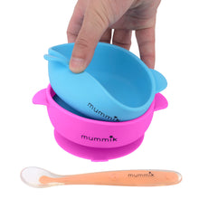 Mummik 2 Pack Silicone Bowls with Super Suction Base (Purple/Turquoise) | Feeding Silicone Spoon Included