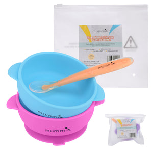 Mummik 2 Pack Silicone Bowls with Super Suction Base (Purple/Turquoise) | Feeding Silicone Spoon Included